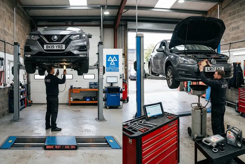 4. MOT vs Car Service MOT and service checks being carried out at a UK garage