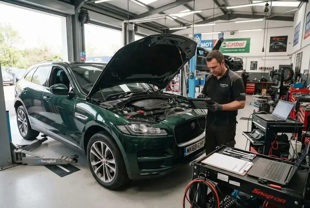 Emergency auto repair by a mobile mechanic at a UK roadside