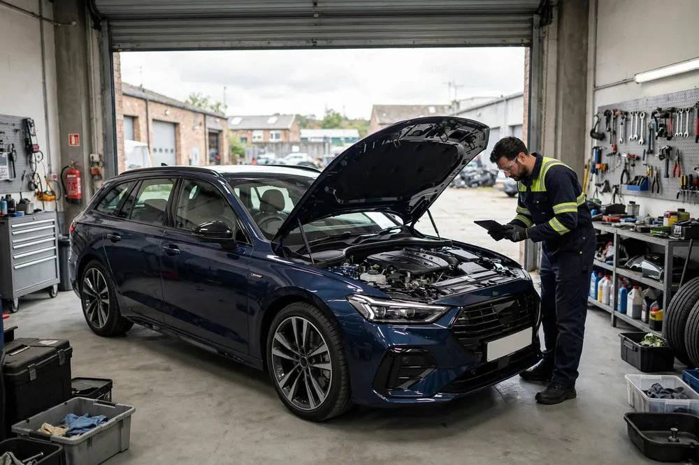 BMW service being carried out on a car in a UK workshop